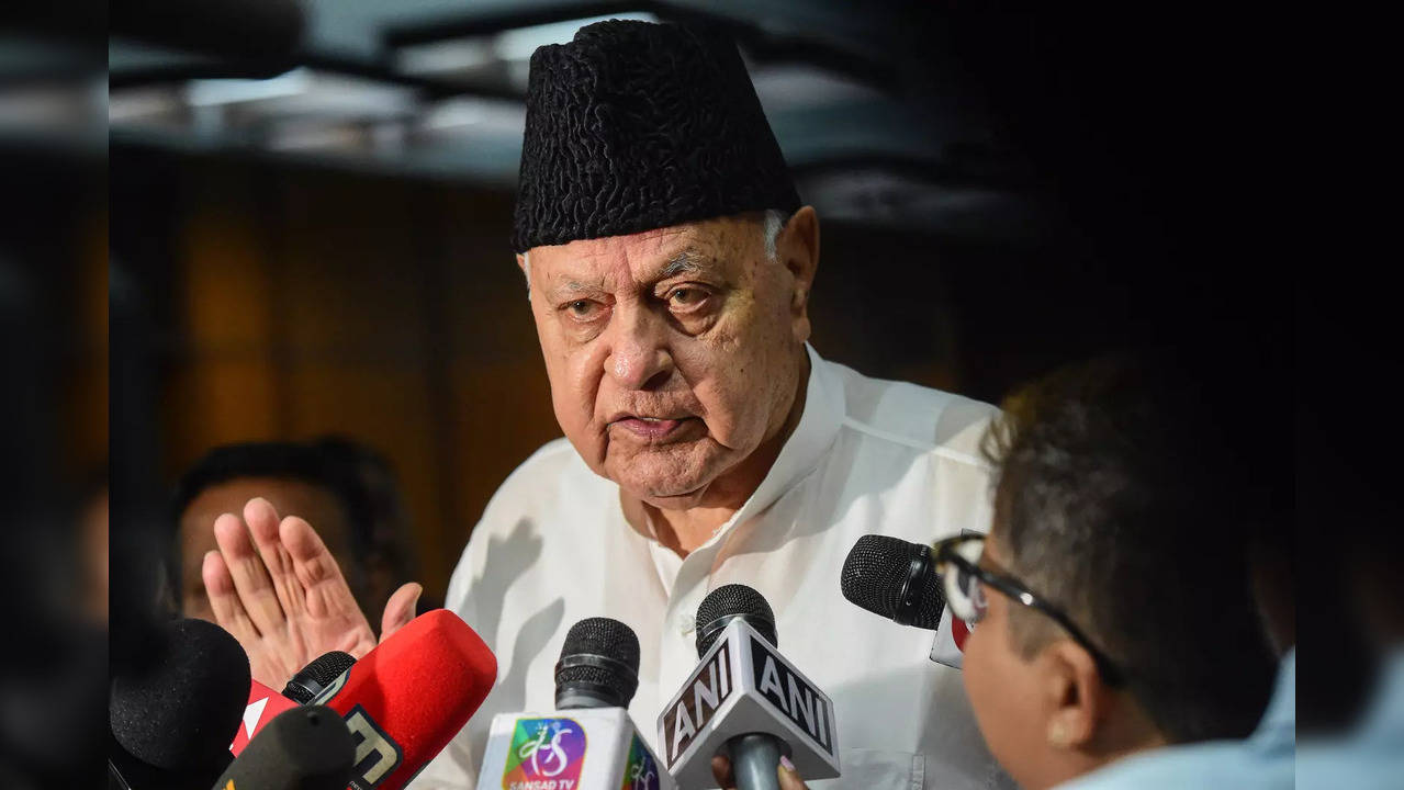 New Delhi: Jammu & Kashmir National Conference President Farooq Abdullah speaks ...