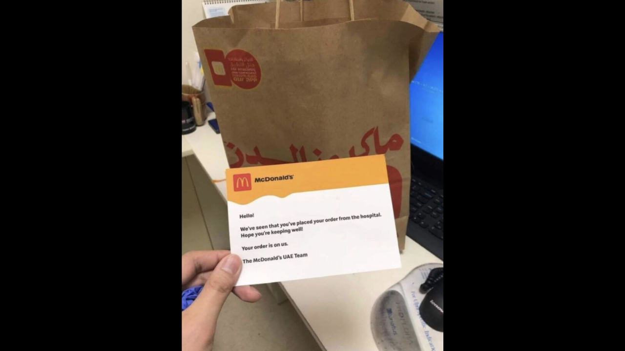 McDonald's UAE send free food and thoughtful note to customer in hospital