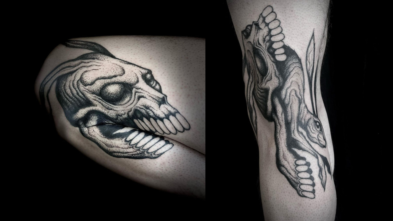 Tattoo artist creates tattoos that change shape when knees and elbows are bent