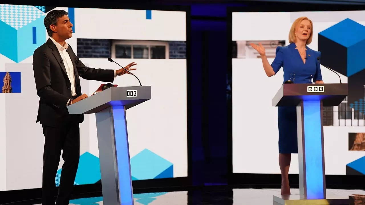 Liz Truss and Rishi Sunak during the BBC Conservative Party leadership debate in Stoke-on-Trent