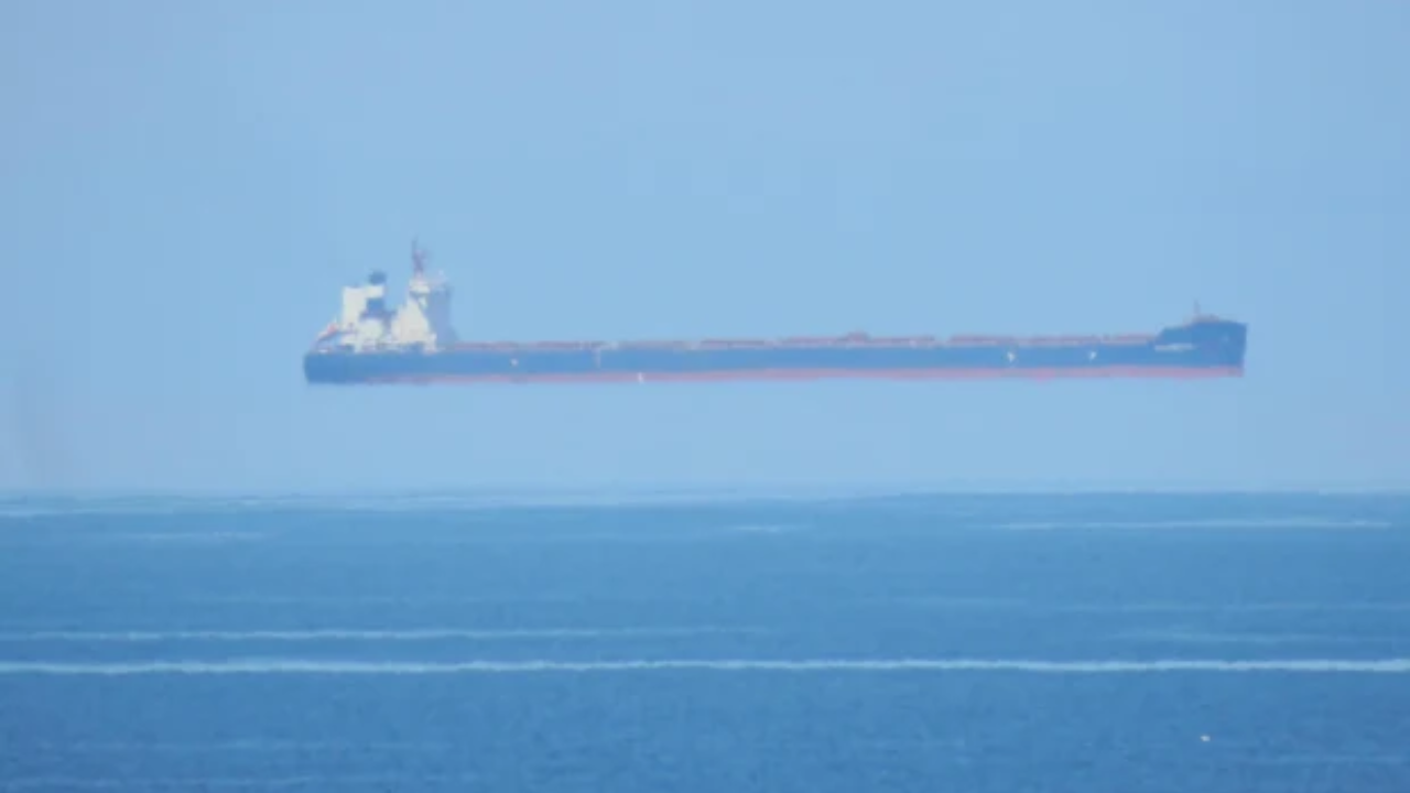 Is this ship floating in mid-air? Viral video shows giant tanker hanging in sky due to optical illusion