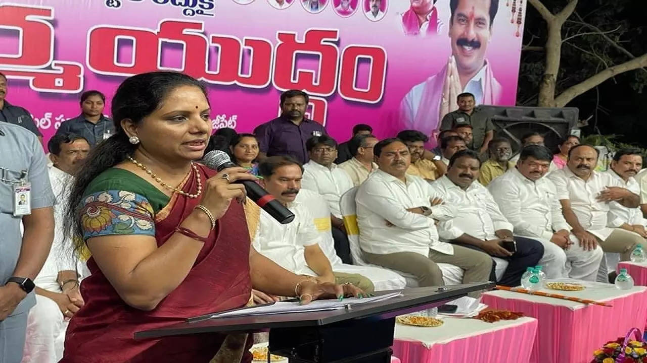 TRS MLC K Kavitha during press meet on Tuesday