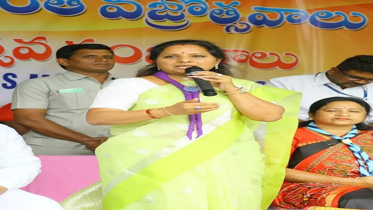 Telangana Rashtra Samithi MLC Kalvakuntla Kavitha on Wednesday addressing media