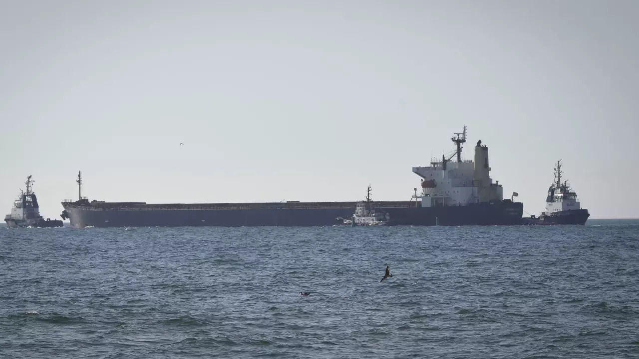 Cargo ship at a port in Ukraine