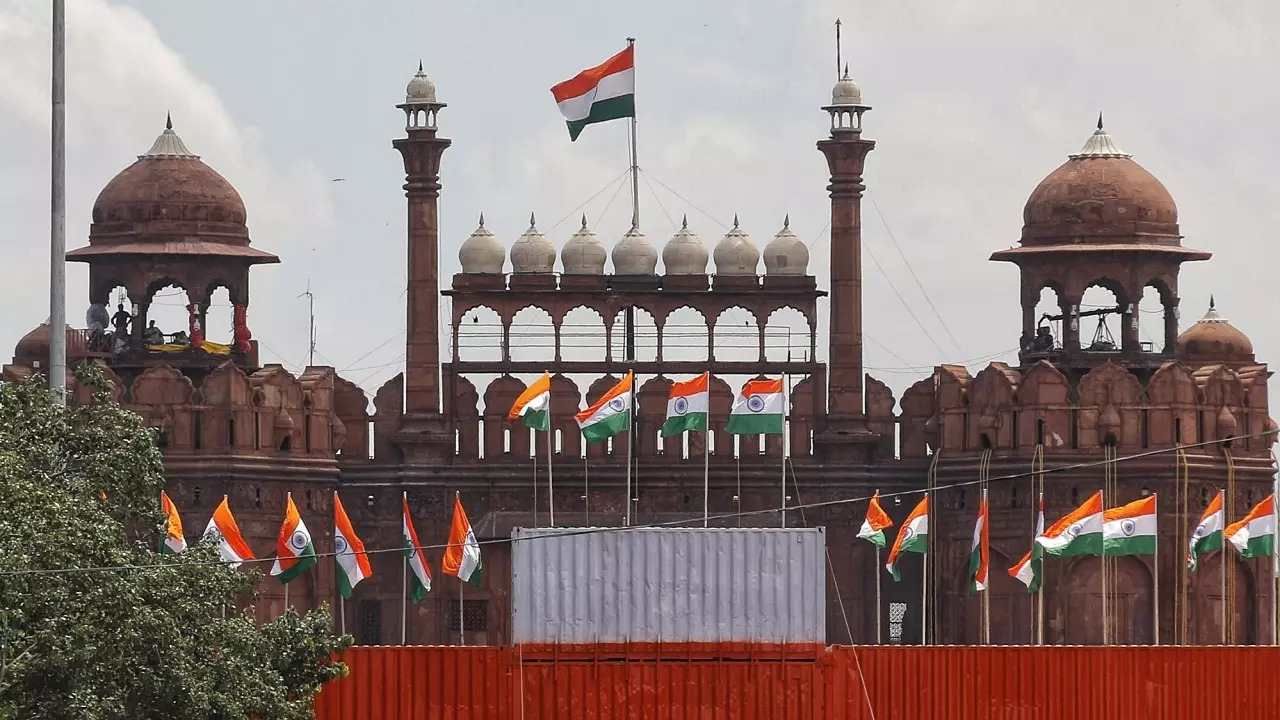 Red Fort getting prepared for the occasion of Independence Day in New Delhi on August 12