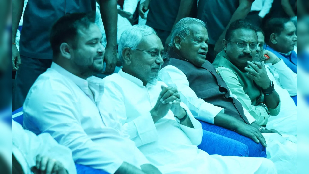 Bihar CM Nitish Kumar, Deputy CM Tejashwi Yadav and HAM Party chief Jitan Ram Manjhi