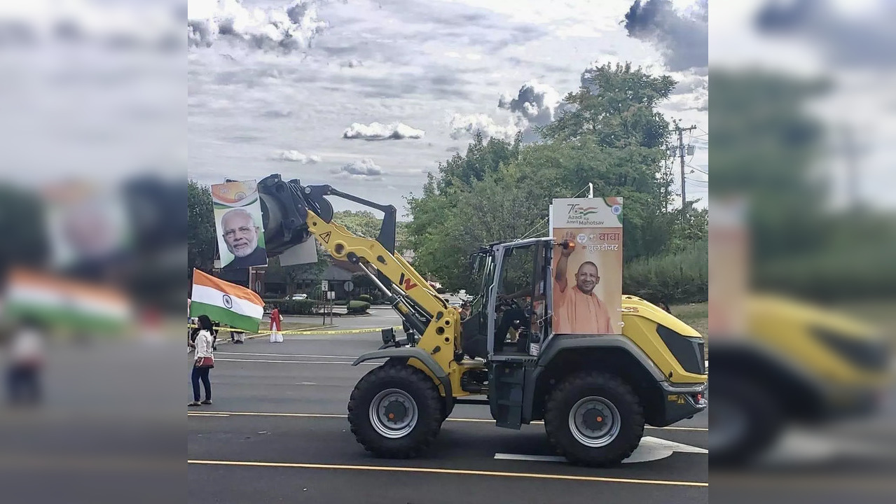 'Baba bulldozer' featuring posters of PM Modi, CM Yogi Adityanath joins Indian Independence Day celebrations in US