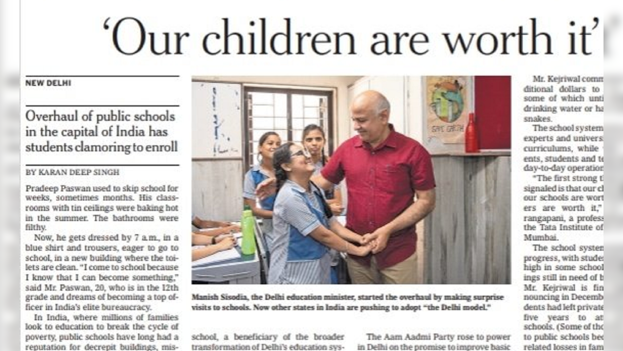 The NYT front page image shared by Arvind Kejriwal