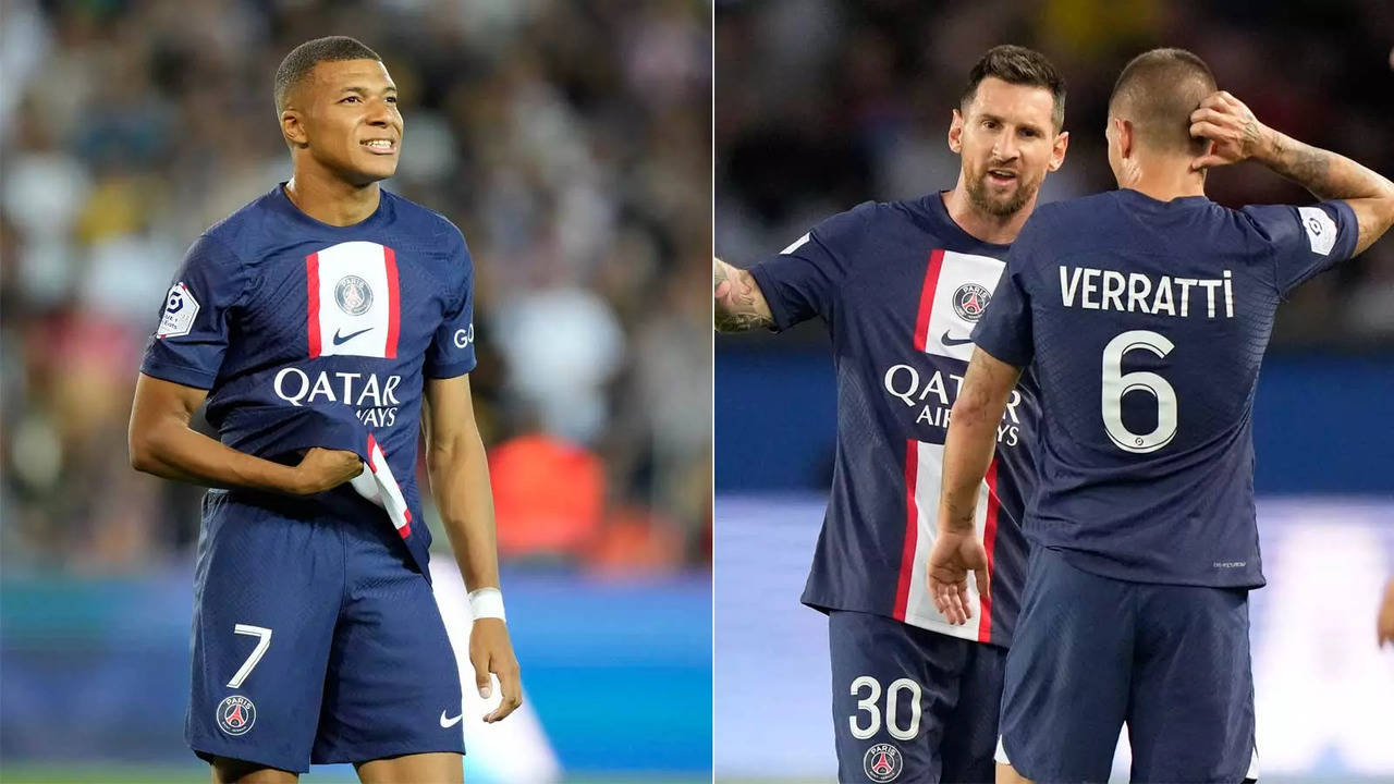 Kylian Mbappe seemed to have pushed Lionel Messi during the game against Montpellier