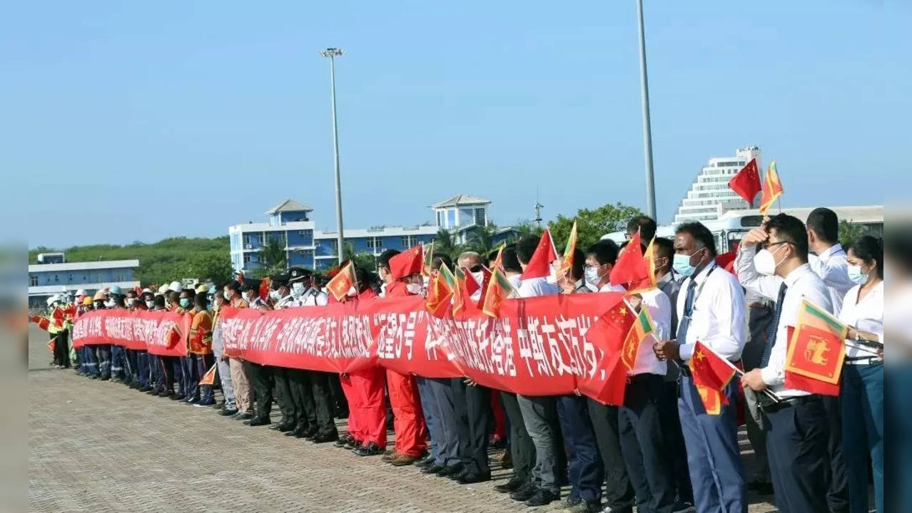 People welcome China's space-tracking ship Yuanwang-5 at Sri Lanka's Hambantota International Port in Hambantota, Sri Lanka, Aug. 16, 2022. (Hambantota International Port Group/Handout via Xinhua/IANS)