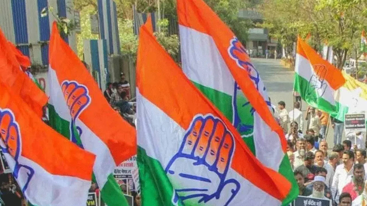 Congress party flags at a rally