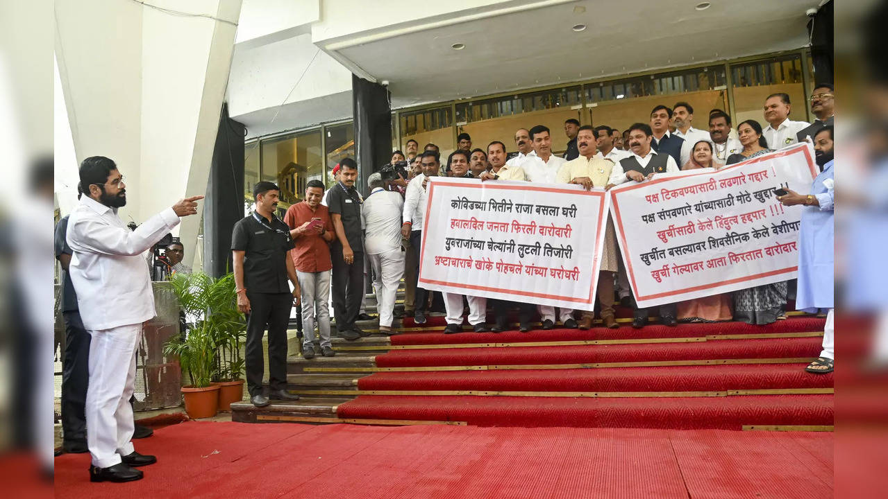 Mumbai: Maharashtra CM Eknath Shinde outside the Maharshtra Assembly as MLAs sta...