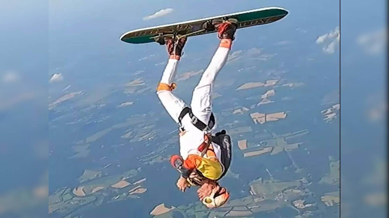 Skysurfer performs 175 helicopter spins in a single jump | Screengrab from video posted by Guinness World Records