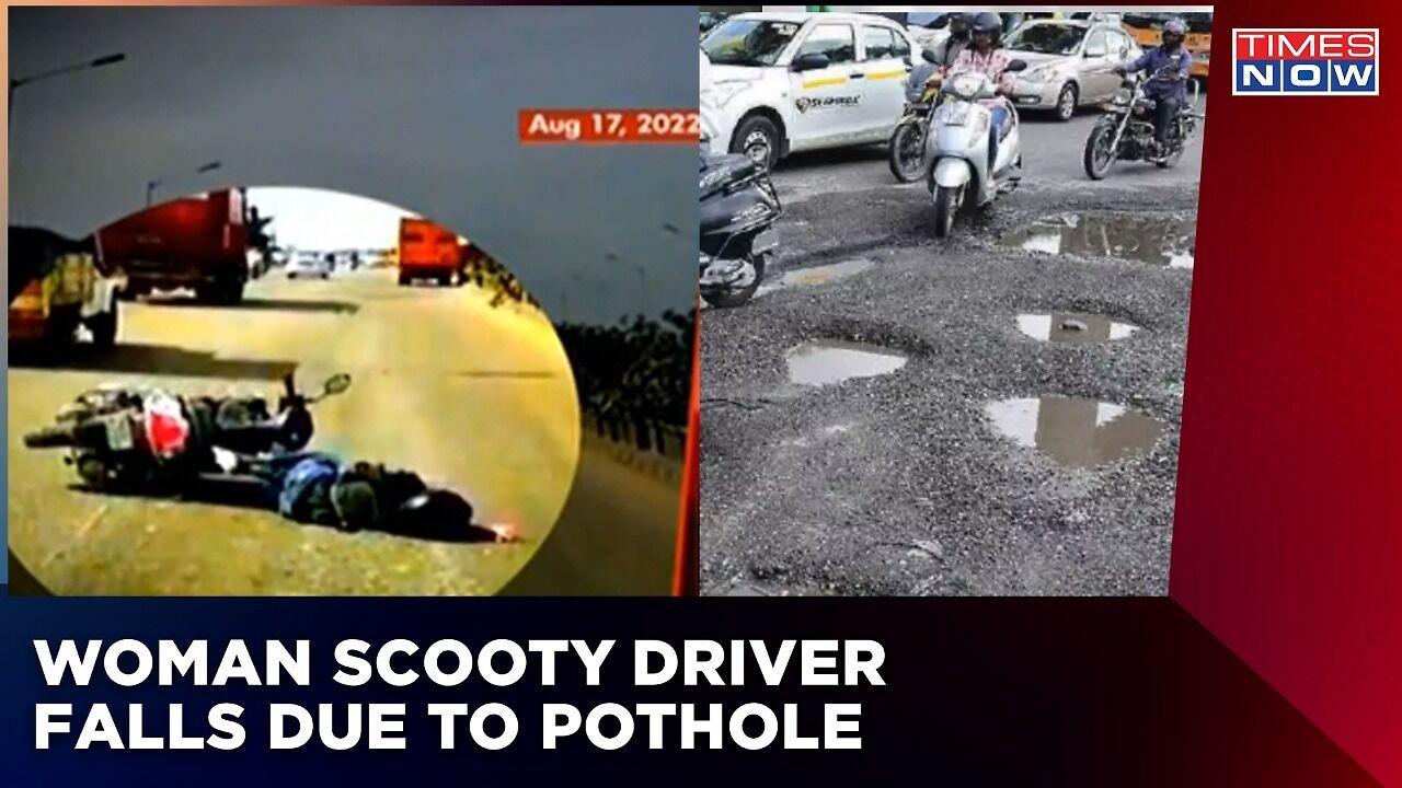 Bengaluru Pothole Menace Continues, Women Scooty Rider Falls & Narrowly ...
