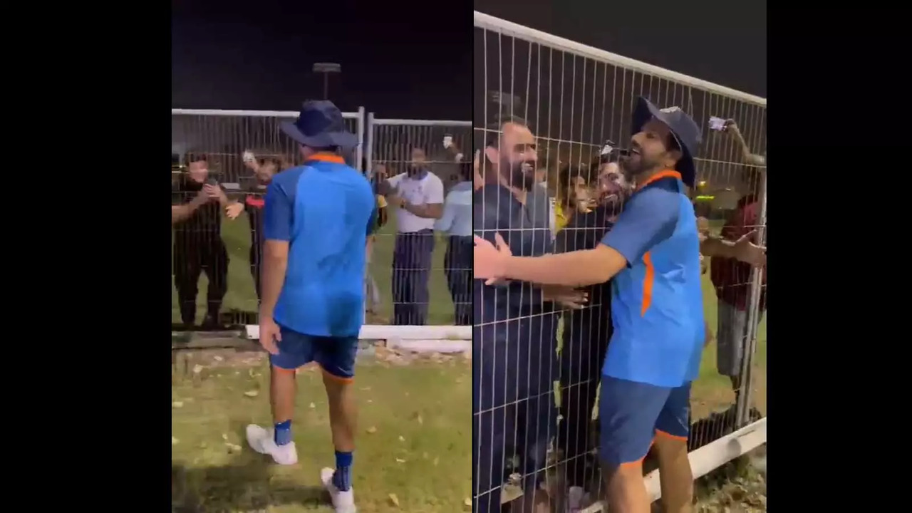 Rohit Sharma hugged a Pakistani fan during a training session