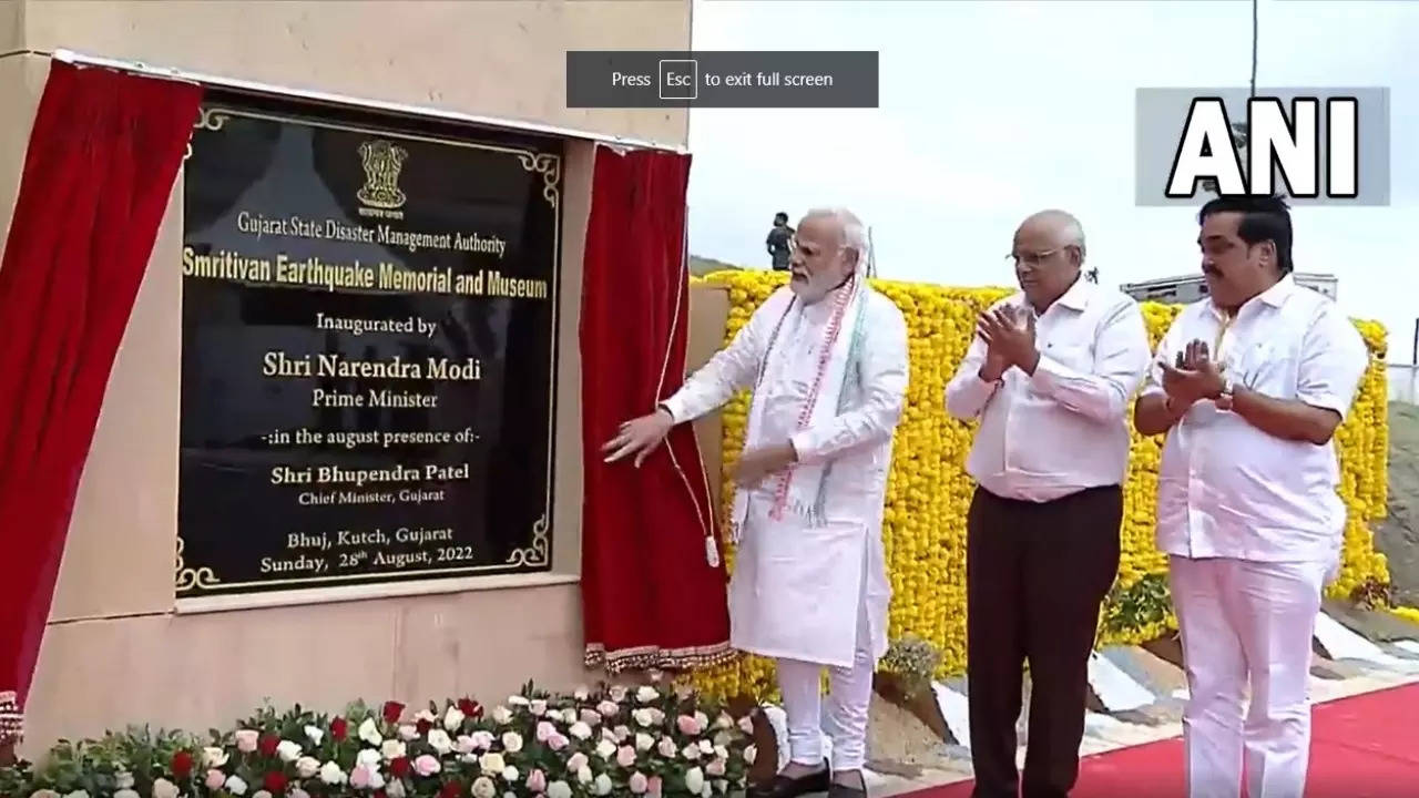 Prime Minister Modi inaugurates the Smriti Van memorial to the victims of the 2001 Bhuj earthquake, holds a roadshow in Bhuj