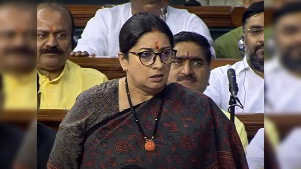 New Delhi: Union Minister Smriti Irani speaks in Lok Sabha during the ongoing Monsoon Session, in New Delhi on Thursday, July 28, 2022. (Photo: Lok Sabha/IANS)