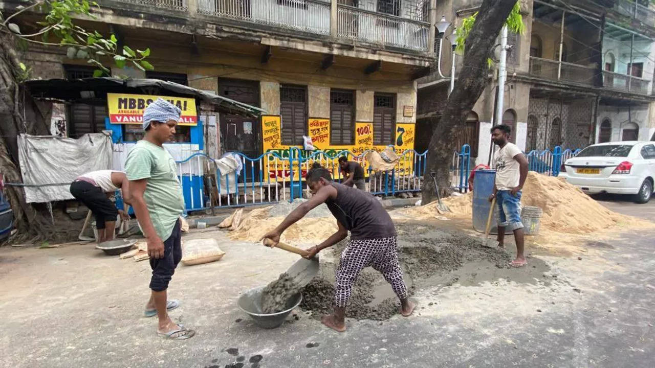 Kolkata: ​Pavement repair work carried out by KMC at Harish Mukherjee Road in April