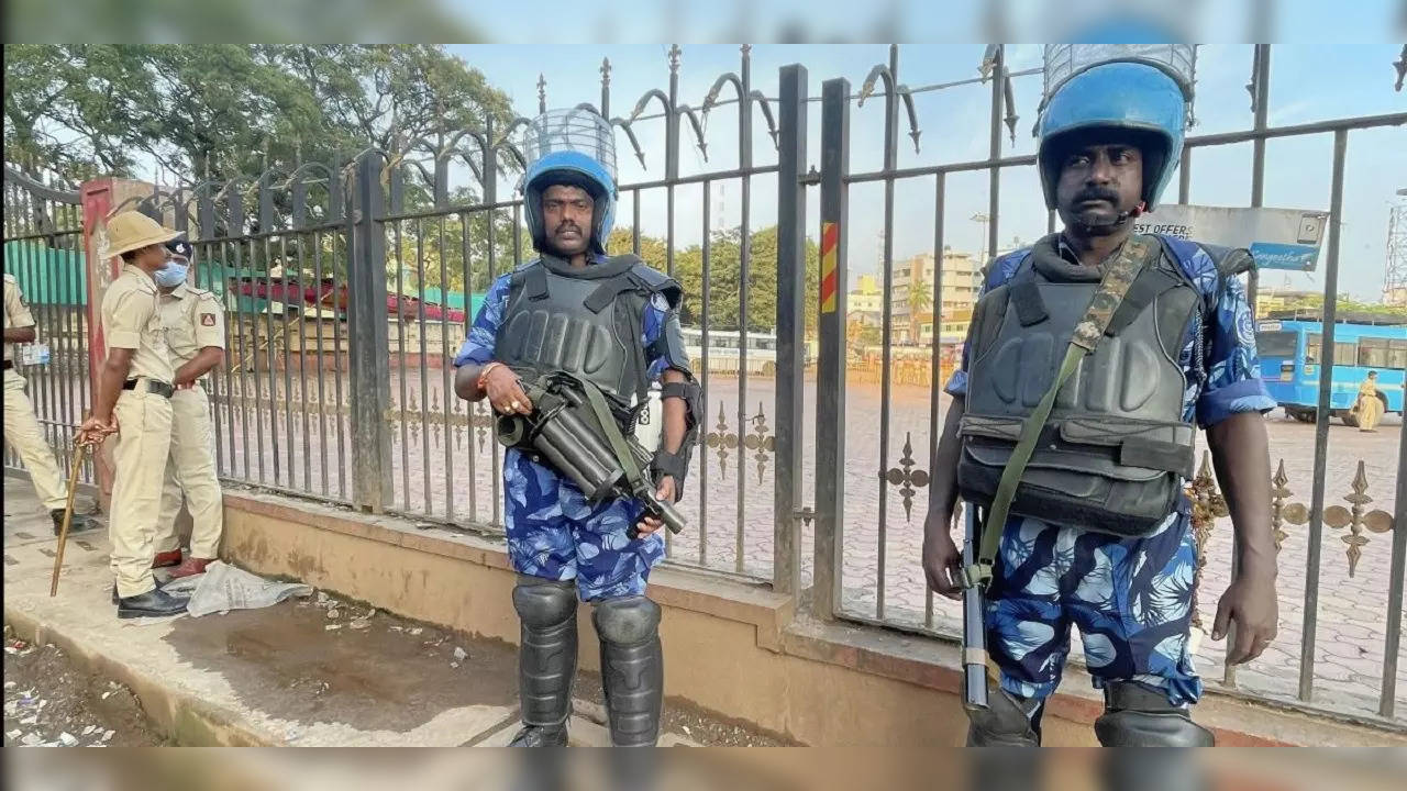 Rapid Action Force (RAF) personnel at the Hubbali Idgah Maidan