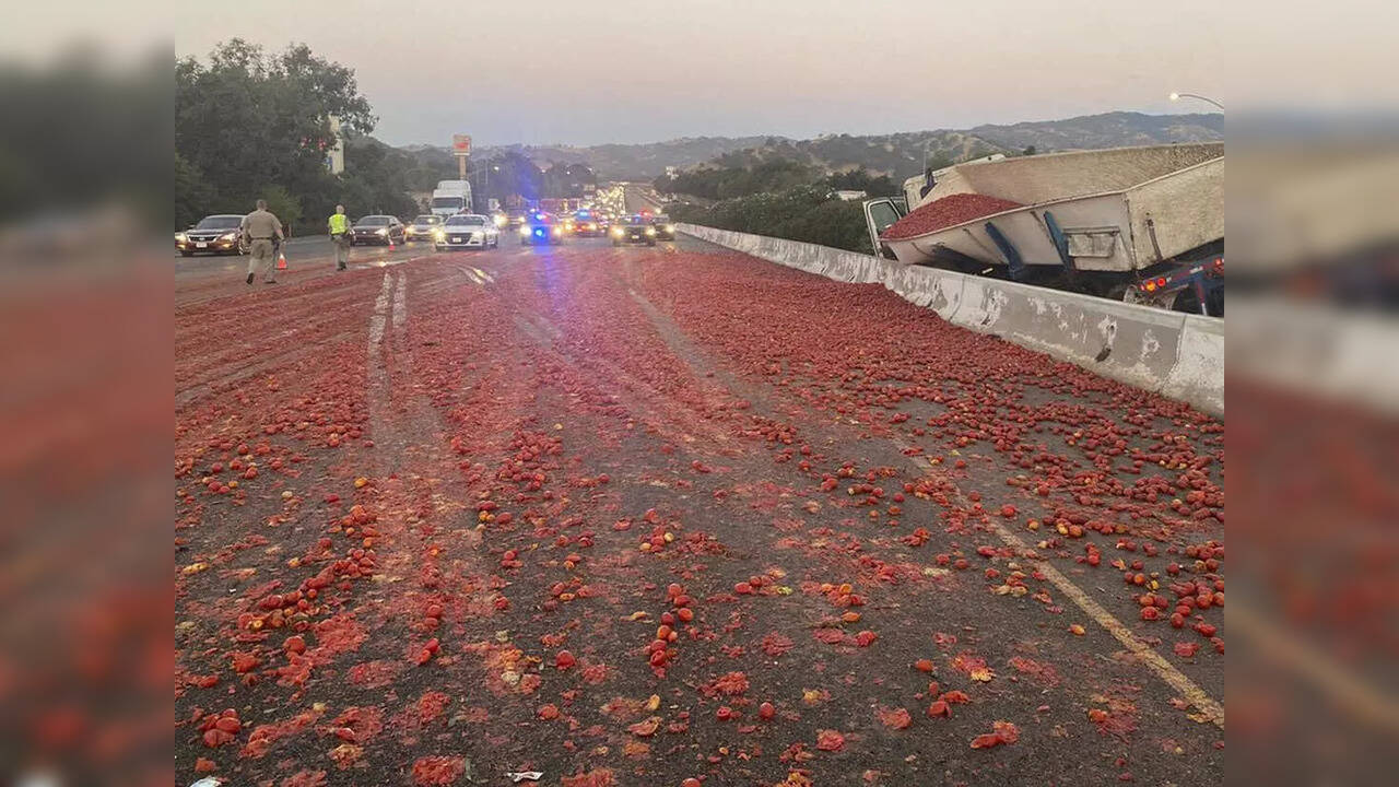 Marinara mess Highway turns into 'ketchup river' after overturned