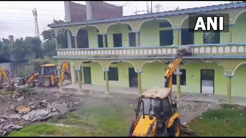 Markazul Ma-Arif Quariayana Madrasa in Bongaigaon district being demolished