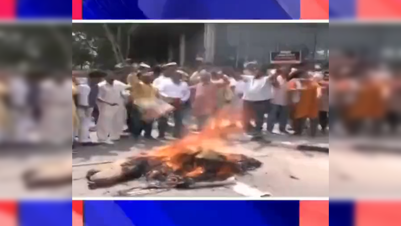 BJP MLAs burn effigy of CM Arvind Kejriwal