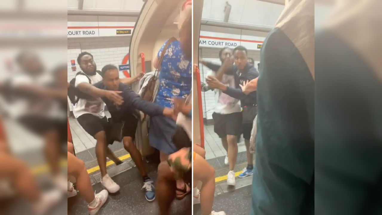 Fearless grandma shoves unruly men off train