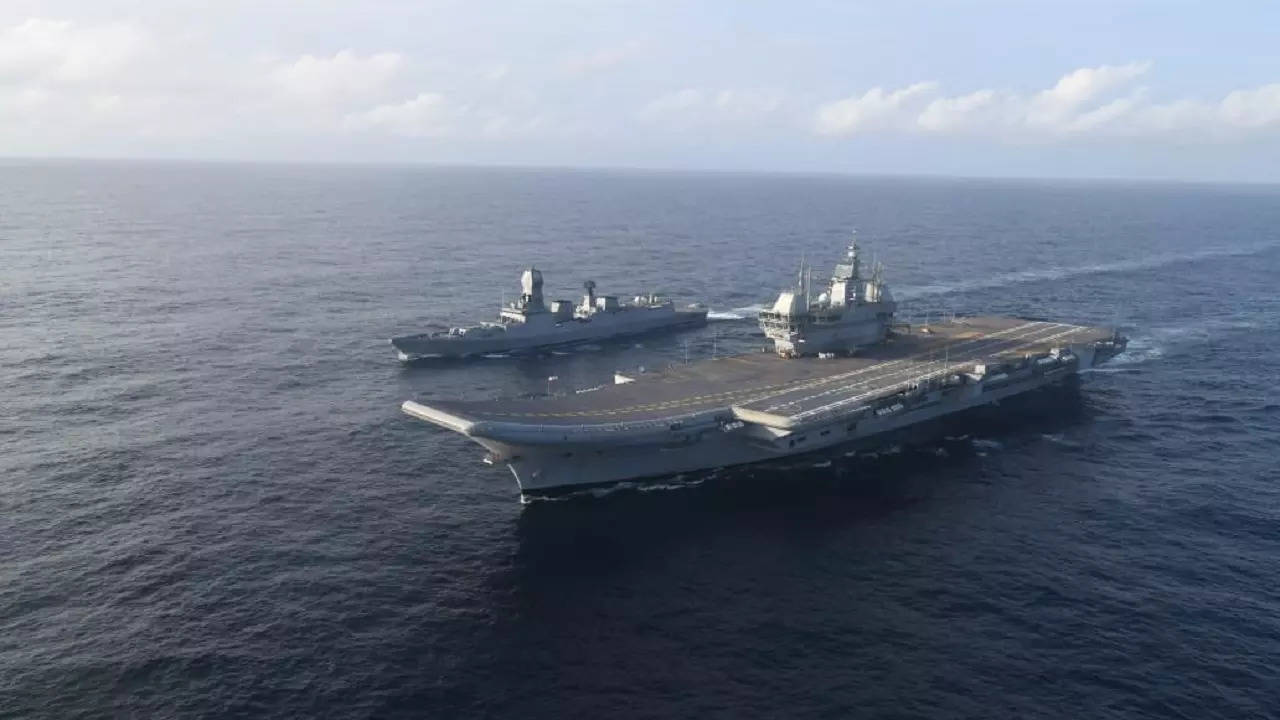 A view of the first indigenous aircraft carrier INS Vikrant after commissioning by Prime Minister Narendra Modi