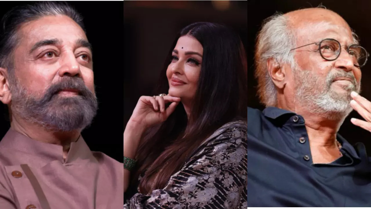 Kamal Haasan, Aishwarya Rai, Rajinikanth (L-R)