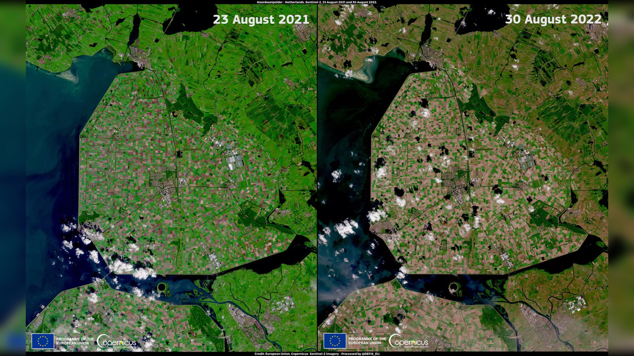 The drought has affected several sector such as agriculture, transport and energy generation. (Pic courtesy: Copernicus Sentinel-2 satellite)