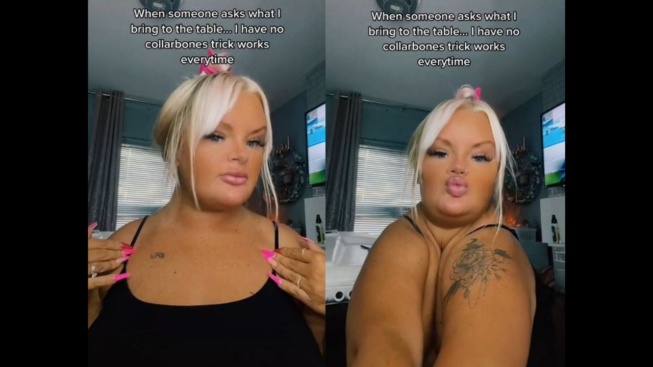 Woman born with no collarbones shows off 'party trick' by folding body