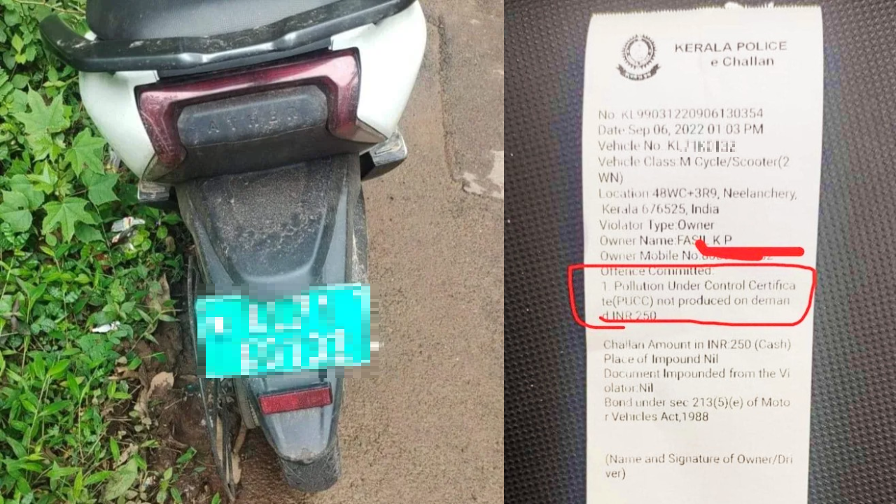 Electric scooter owner fined for driving without pollution certificate in Kerala