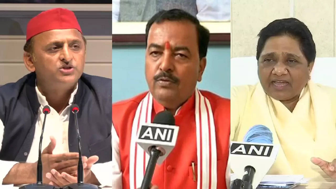 Samajwadi Party leader ​Akhilesh Yadav, UP Deputy CM Keshav Prasad Maurya and BSP chief Mayawati