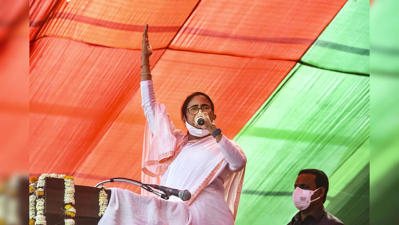 Varanasi: TMC Supremo and WB CM Mamata Banerjee during a public meeting for the ...