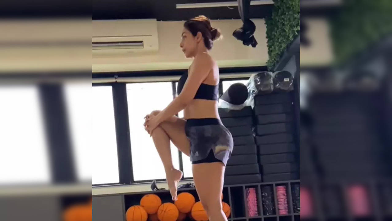 The video started with Malaika Arora perform the Downward Dog Pose followed by the Lunge Pose and the Warrior II pose. (Photo credit: Malaika Arora/Instagram)