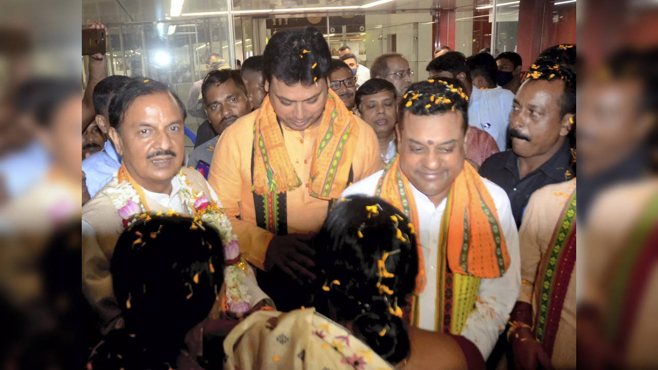 Agartala: Former Tripura CM and BJP leader Biplab Kumar Deb with BJP National Sp...