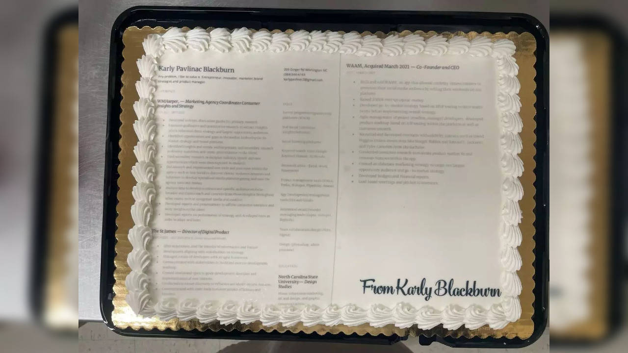 A US-based woman sent an edible 'cake resume' to Nike's hiring managers | Picture courtesy: LinkedIn/Karly Pavlinac Blackburn