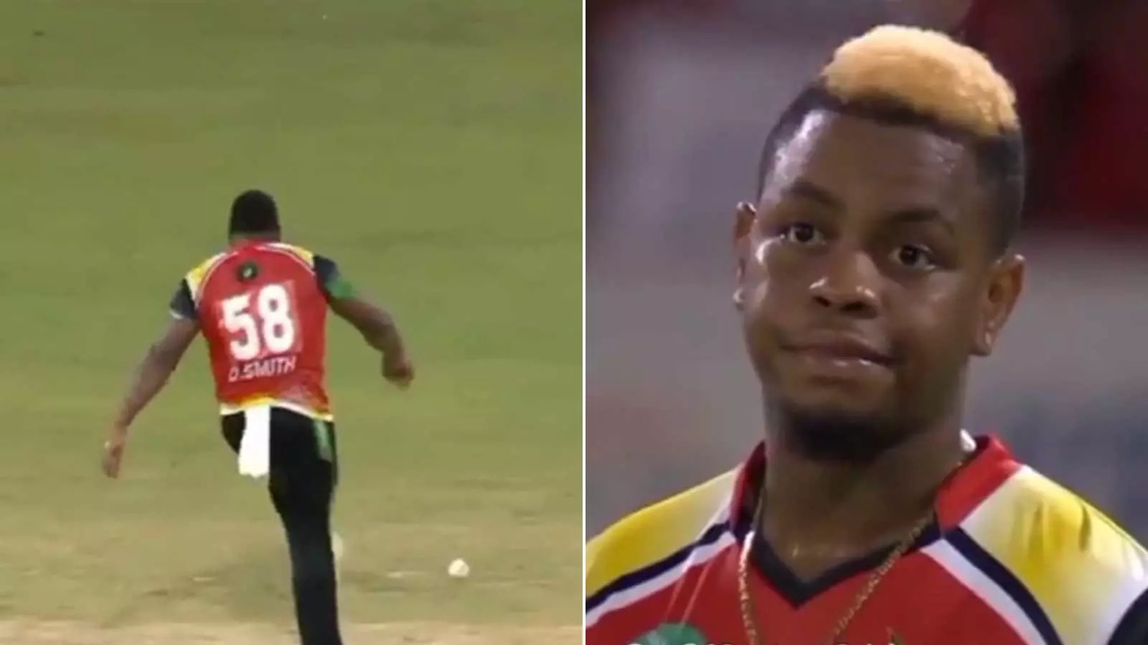 Shimron Hetmyer was bemused as Odean Smith kicked the ball away in CPL 2022