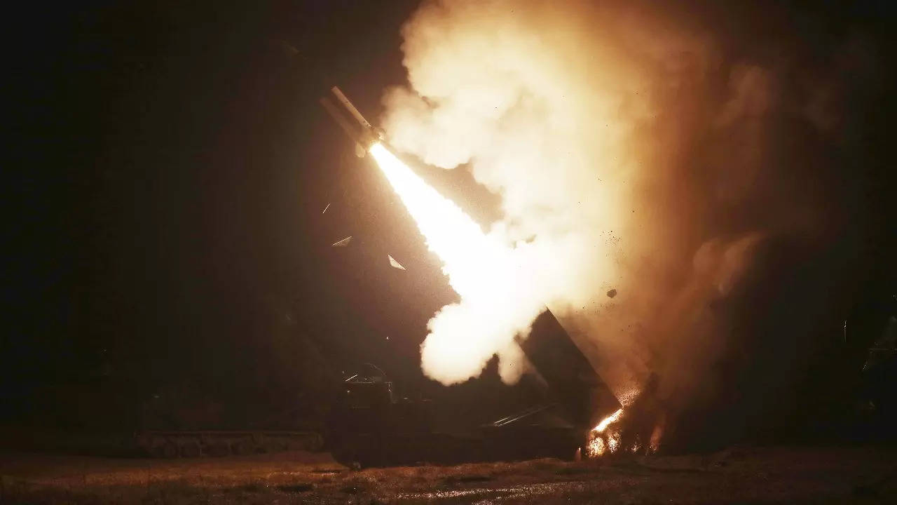 Army Tactical Missile System or ATACMS, missile is fired during a joint military drill between US and South Korea