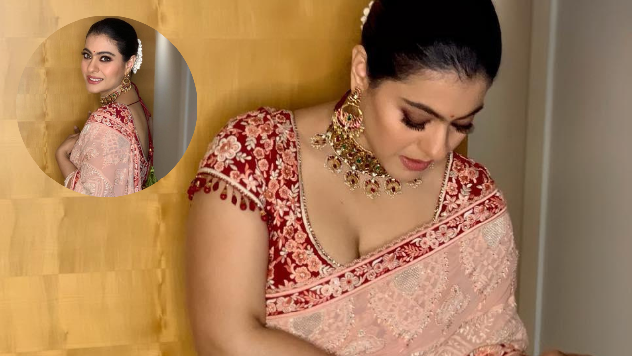 The ever gorgeous @kajol in our rose printed organza sari with