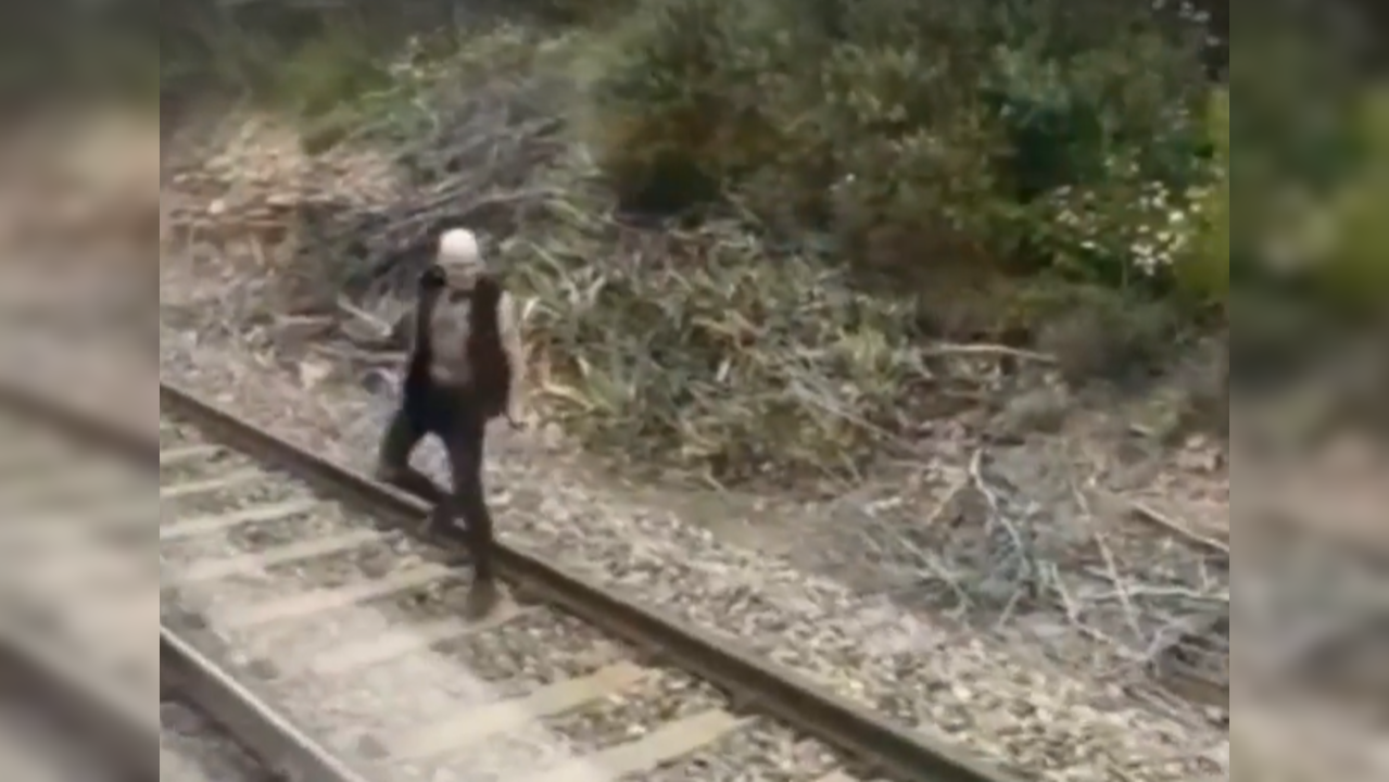 Man throws rocks at train