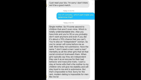 Tinder Match Slammed For Sexist Rejection Message Sent To Single