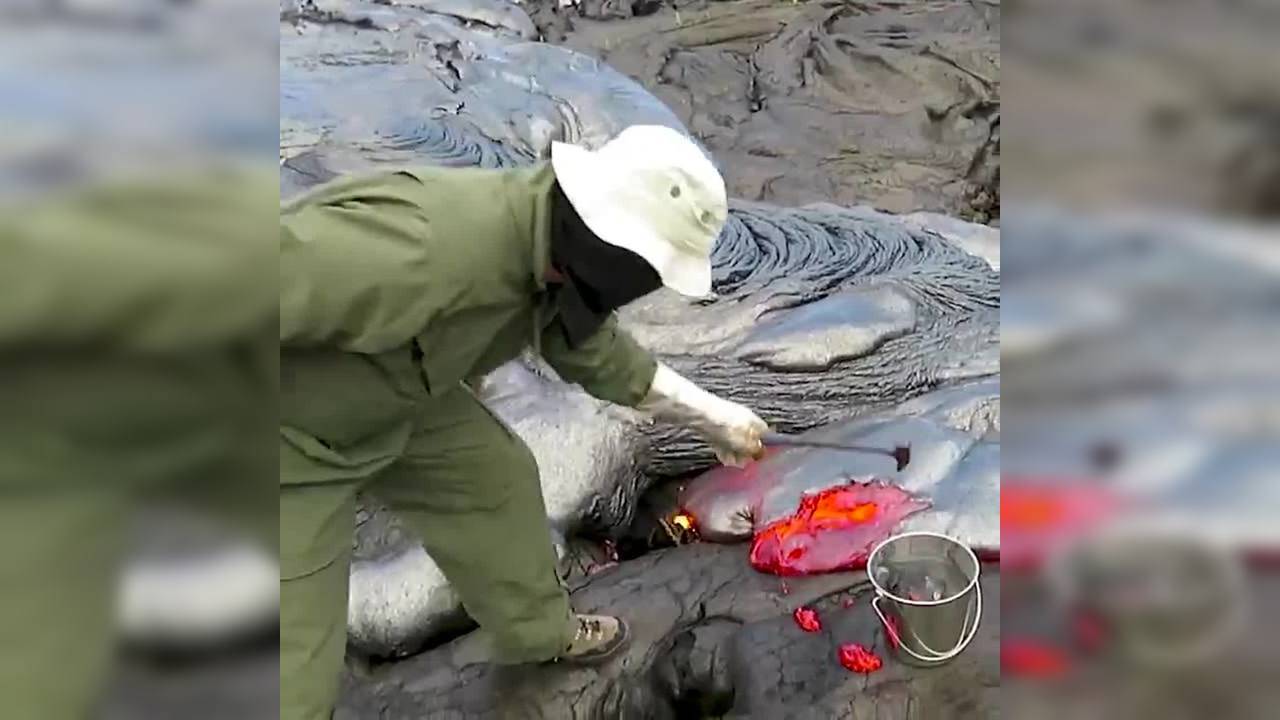 Viral video: Geologist collects lava samples from the world's most ...