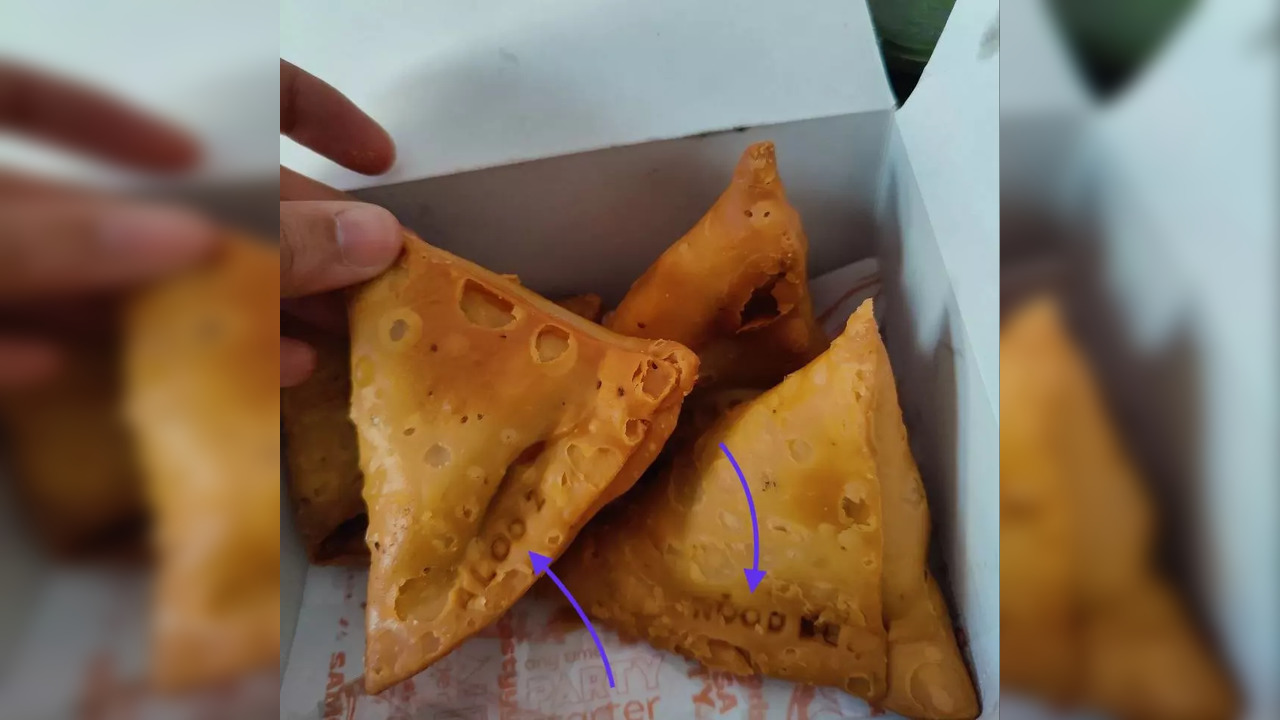 Samosas with name of filling imprinted on crust