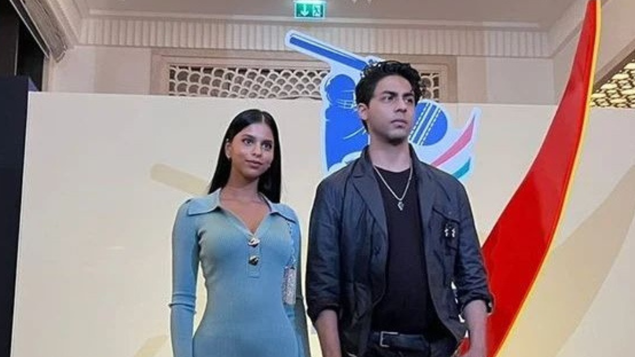 Suhana Khan and Aryan Khan make for a stylish sibling duo as they strike a pose at ILT29 Trophy reveal event in Dubai