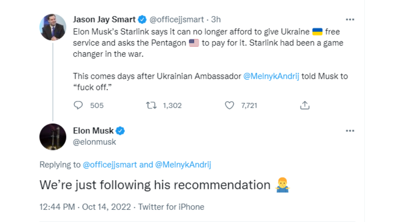 Elon Musk says Starlink is pulling internet service from Ukraine after