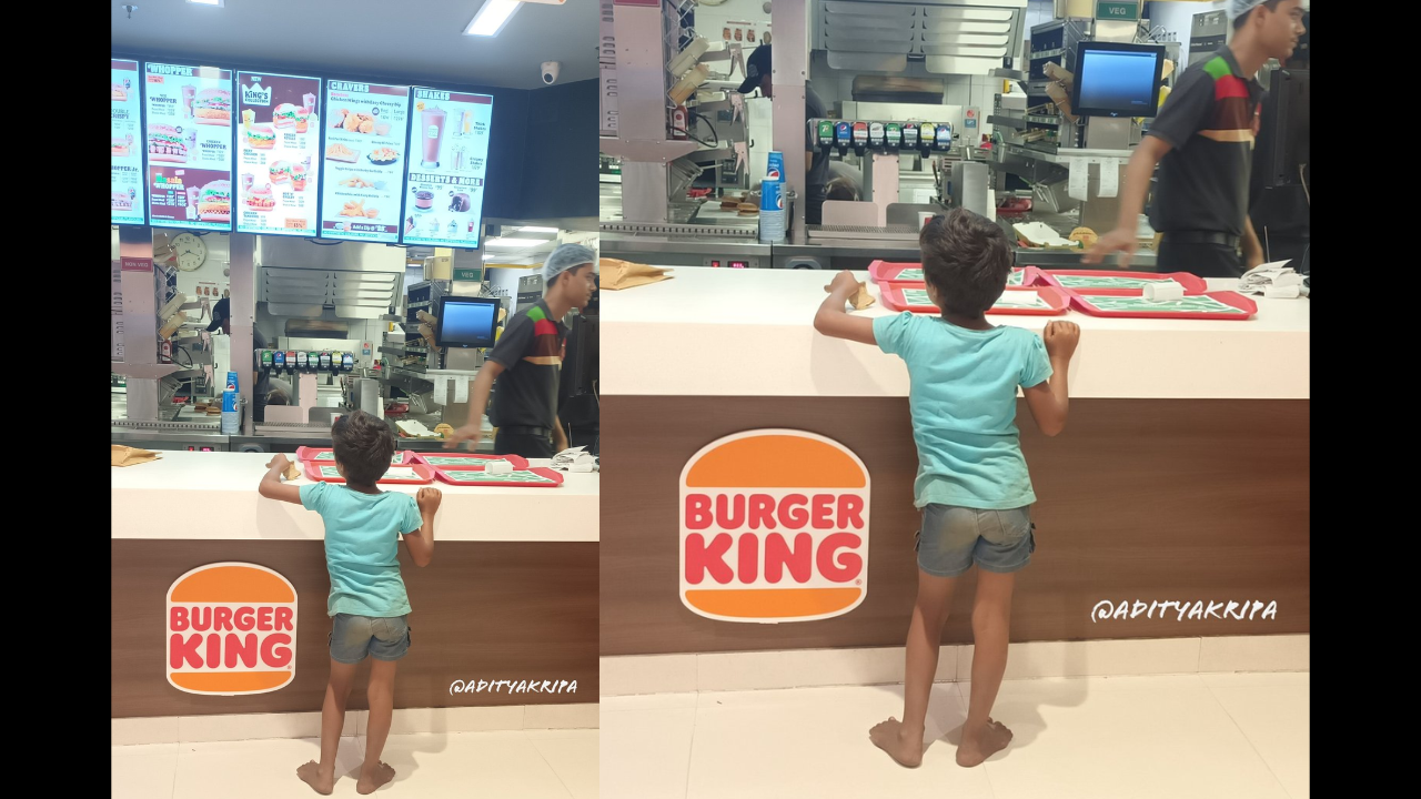 Little girl with just Rs 10 in hand orders burger, Burger King employee pays Rs 80 from own pocket to serve her