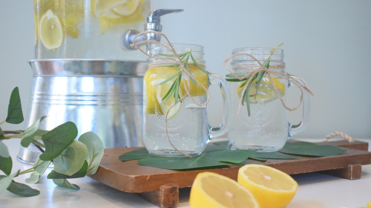 Water with outlet lemon at night