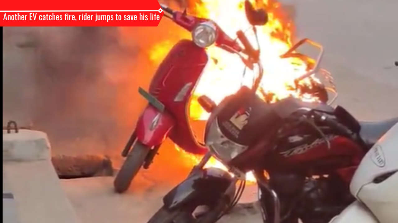 EV fire: Electric scooter catches fire in Noida, the rider jumps out of  moving vehicle to save his life