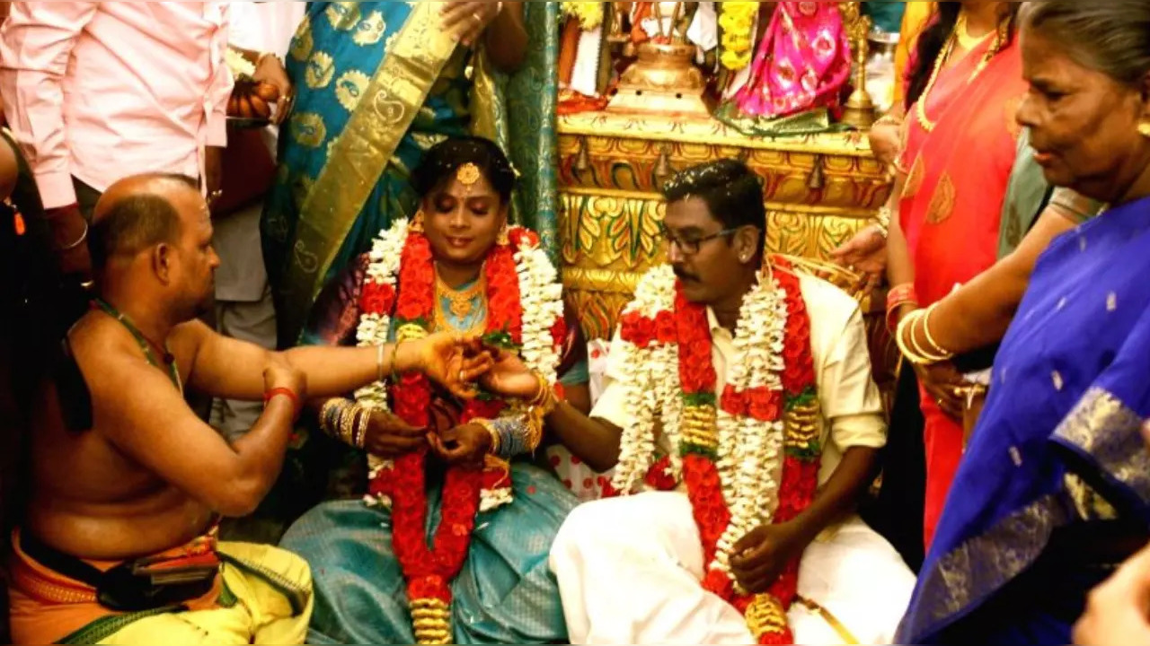 ​Mahendran and Deepa during their marriage ceremony in Chennai.​​